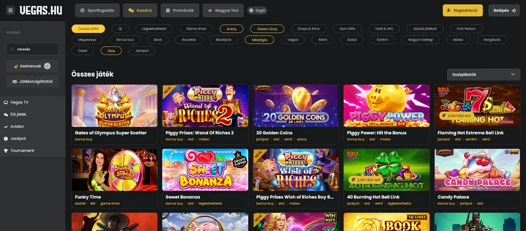 Vegashu leg&aacute;lis online magyar kaszin&oacute; weboldal k&eacute;pernyőfot&oacute;ja v&aacute;ltozatos j&aacute;t&eacute;k k&iacute;n&aacute;lattal, b&oacute;nuszk&ouml;r&ouml;s &eacute;s klasszikus nyerőg&eacute;pekkel.