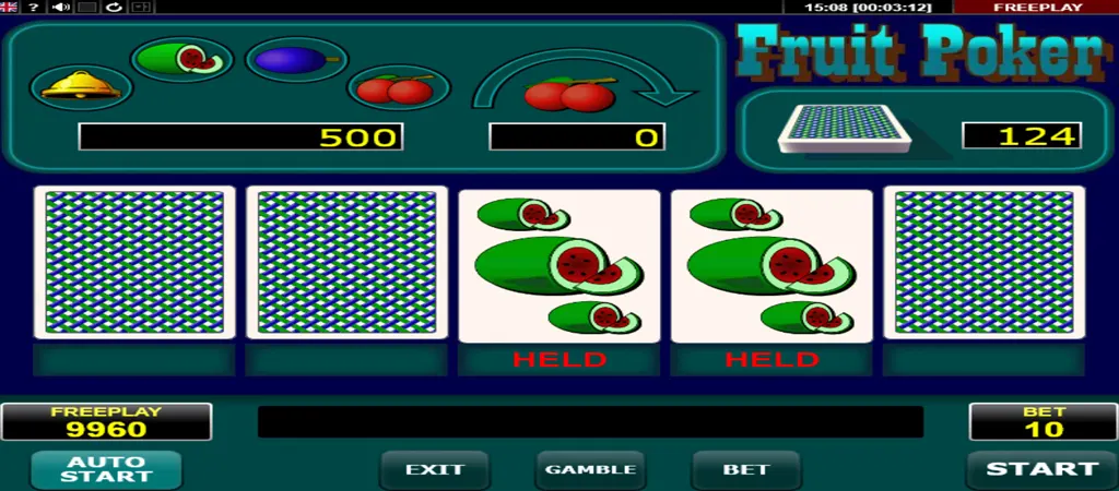 Fruit Poker online nyerőgép játékmenet képernyőkép bónusz körökkel