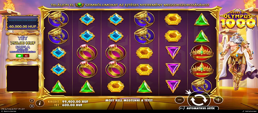Gates of Olympus 1000 online nyerőgép játékmenet Pragmatic Play fejlesztésben