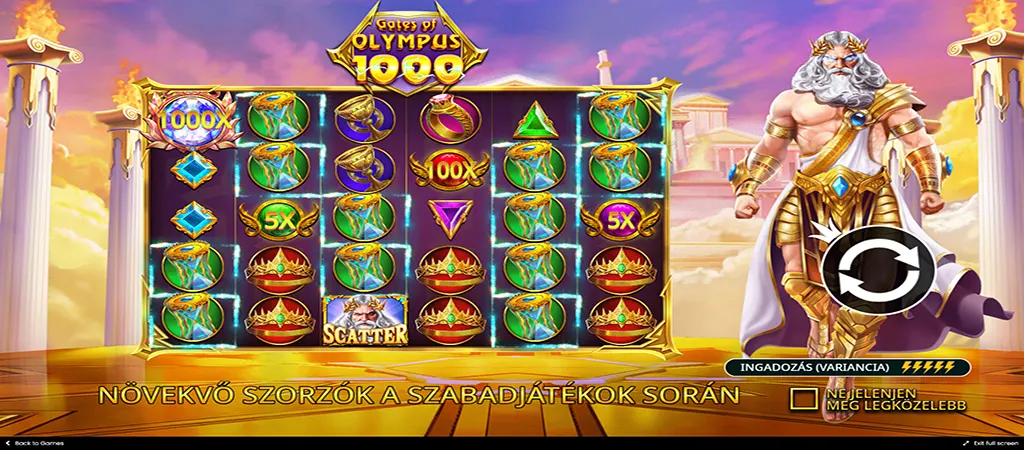 Gates of Olympus 1000 Pragmatic Play online nyerőgép játéktábla és szorzók
