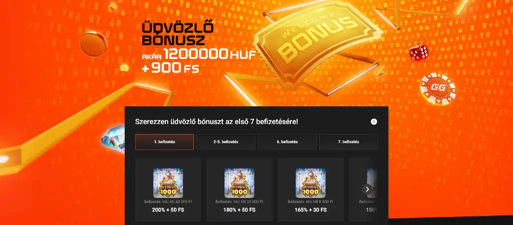 GGbet online kaszinó üdvözlő bónusz és extra ingyenes pörgetések magyar játékosok számára