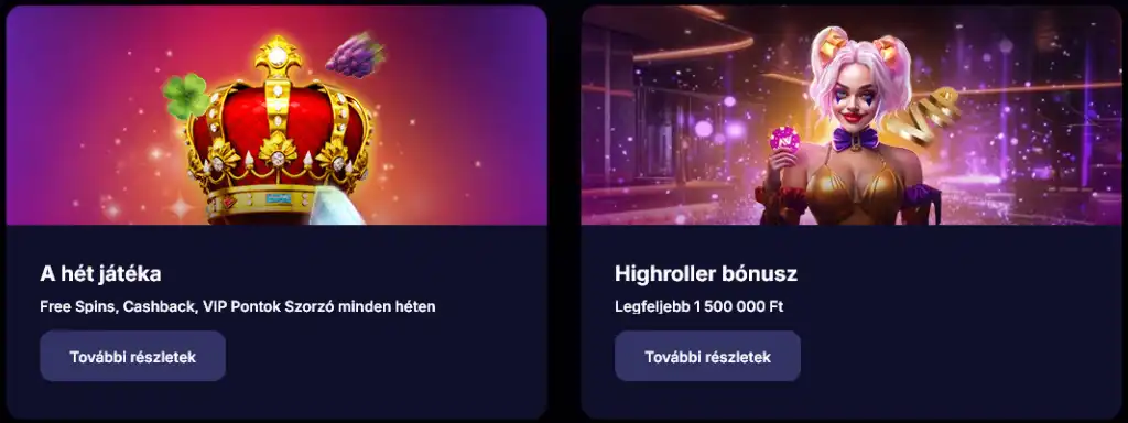 Heti játék és highroller bónusz promóciók legális magyar online kaszinóban