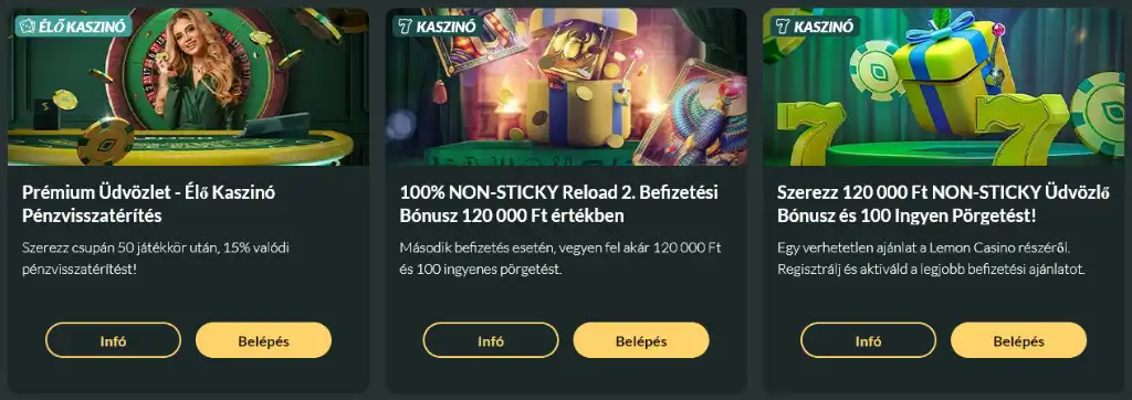 Lemon Casino exkluzív bónusz ajánlatok, élő kaszinó üdvözlő bónusz, reload bónusz és free spins akciók