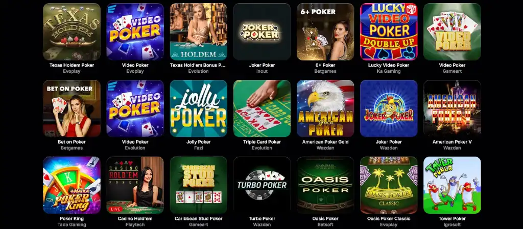 Asztali kaszinó játékok választéka, póker, blackjack és rulett az NVCasino oldalán
