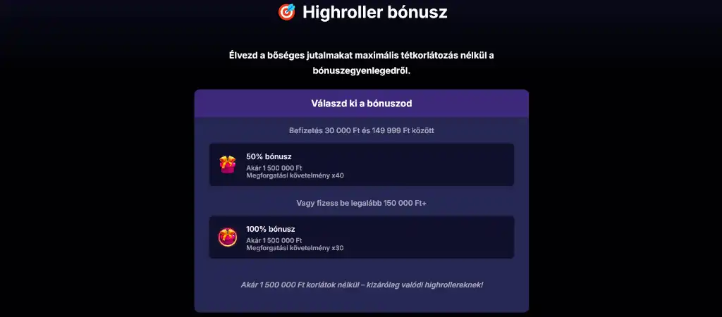 Highroller bónusz ajánlat nagy tétes játékosoknak az NVCasino oldalán