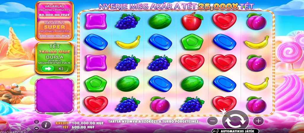 Sweet Bonanza 1000 nyerőgép Pragmatic Play, játékmenet képernyőkép