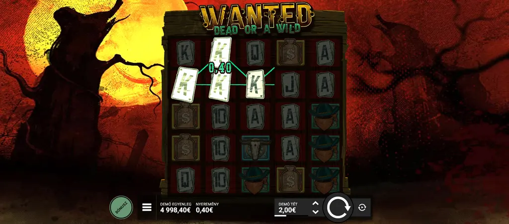 Wanted Dead or a Wild nyerőgép játékmenet a Hacksaw Gaming fejlesztésében