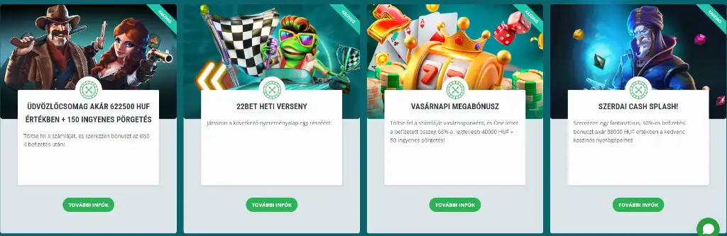 22Bet casino online kaszinó bónuszok magyar játékosoknak, üdvözlő ajánlatok és kedvezmények